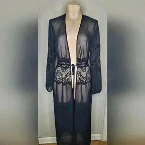 La Senza Long Black Maxi Lace Robe Sleep Size Small Medium